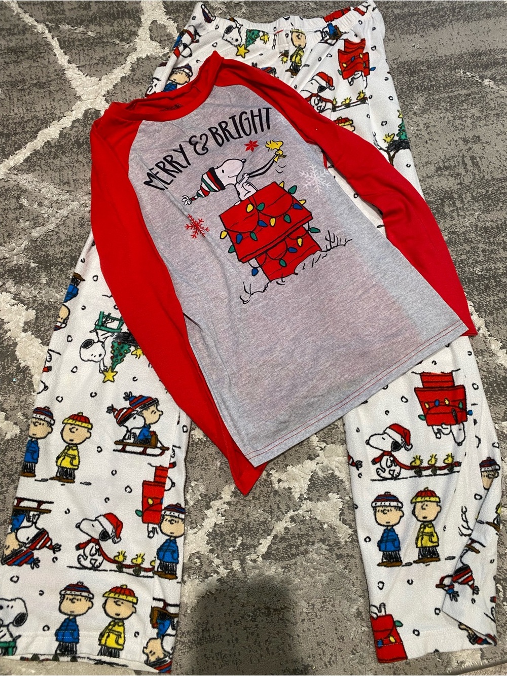 Peanuts Red & Gray "Merry & Bright" Kids Pajama Set